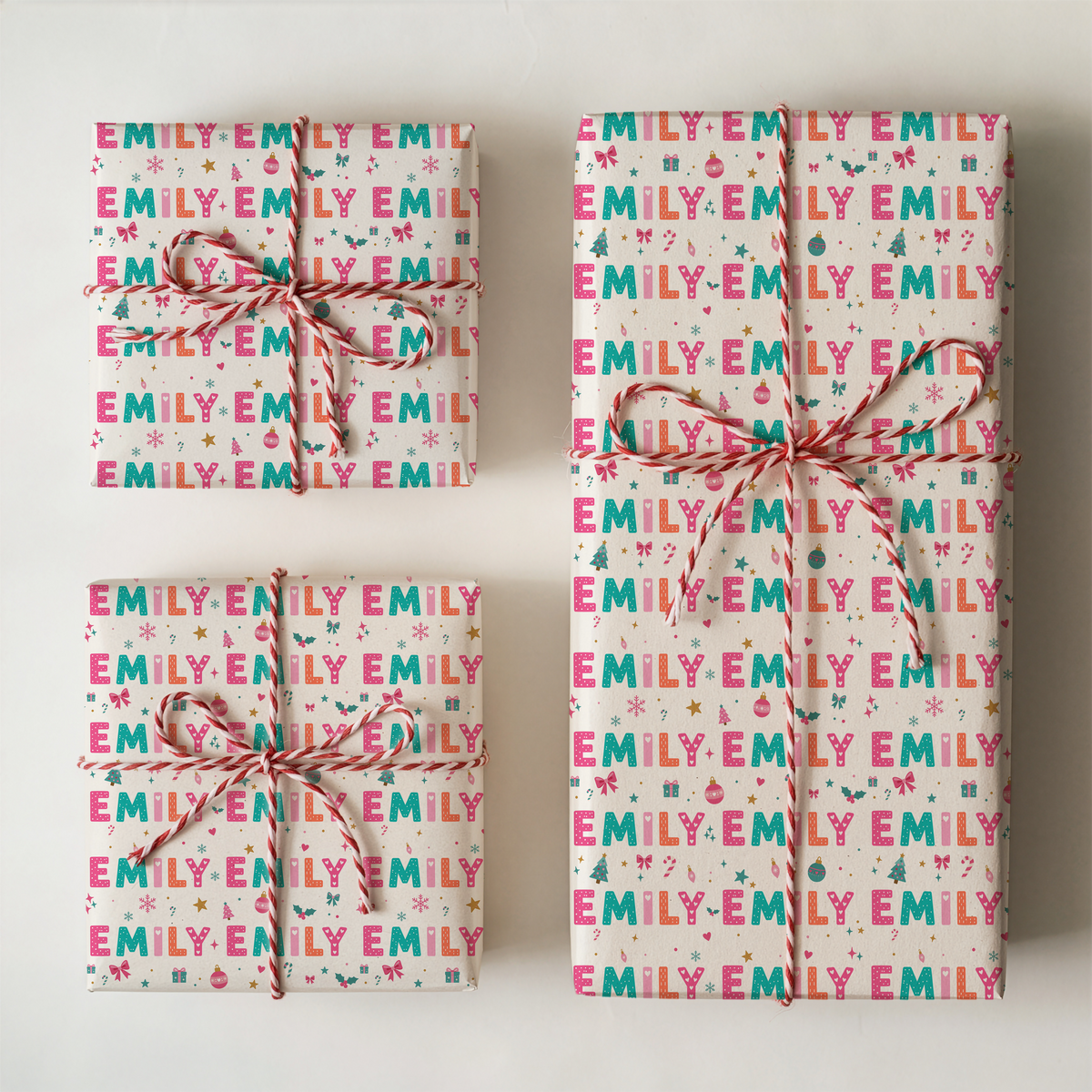 Pink Colourful Personalised Christmas Wrapping Paper