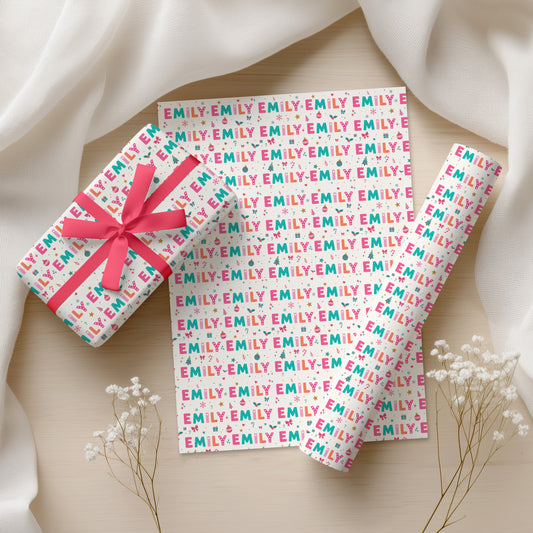 Pink Colourful Personalised Christmas Wrapping Paper