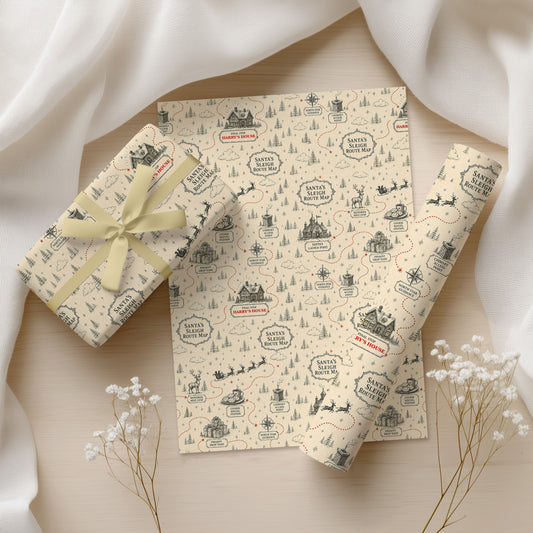 Personalised Santa’s Sleigh Route Christmas Wrapping Paper