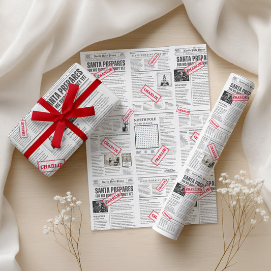 Personalised North Pole Newspaper Christmas Wrapping Paper