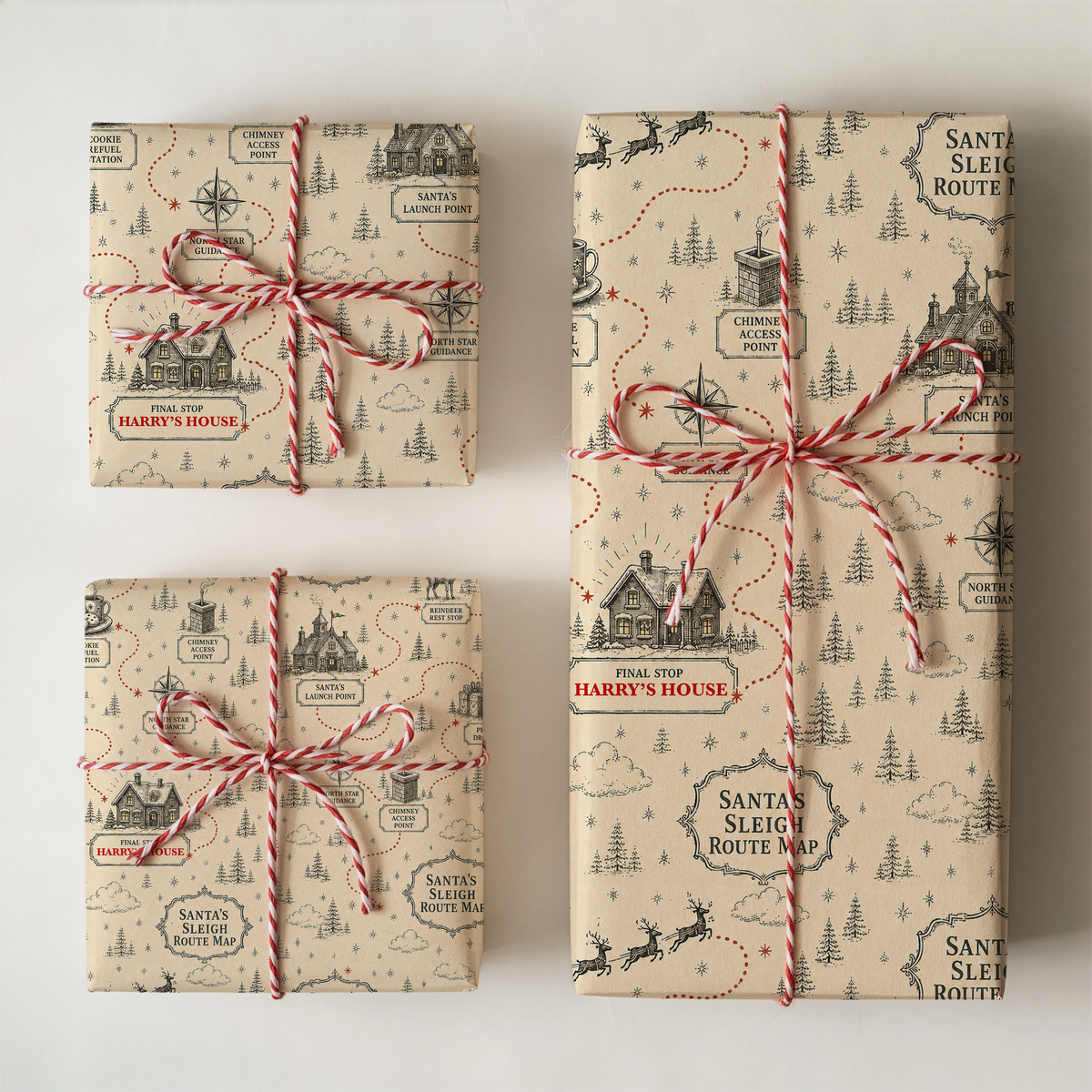 Personalised Santa’s Sleigh Route Christmas Wrapping Paper