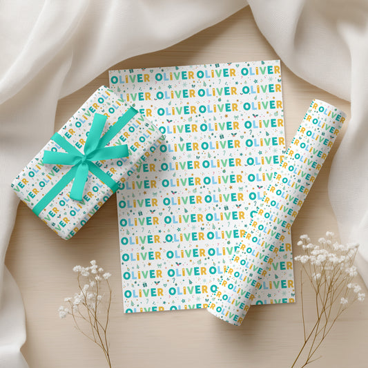 Green Colourful Personalised Christmas Wrapping Paper