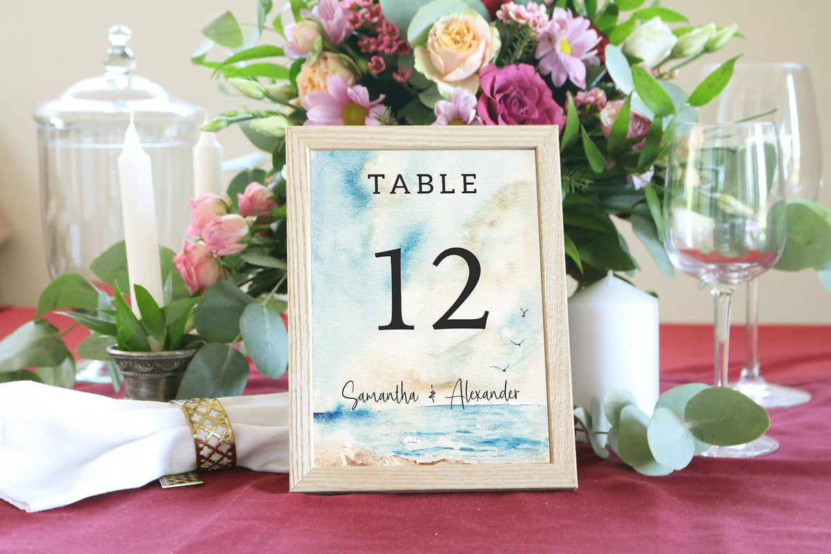 Seascape Wedding Table Numbers, Coastal Wedding Table Numbers, Wedding Table Sign Cards, Sea Table Numbers, Beach Table Name Cards.