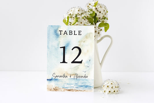 Seascape Wedding Table Numbers, Coastal Wedding Table Numbers, Wedding Table Sign Cards, Sea Table Numbers, Beach Table Name Cards.
