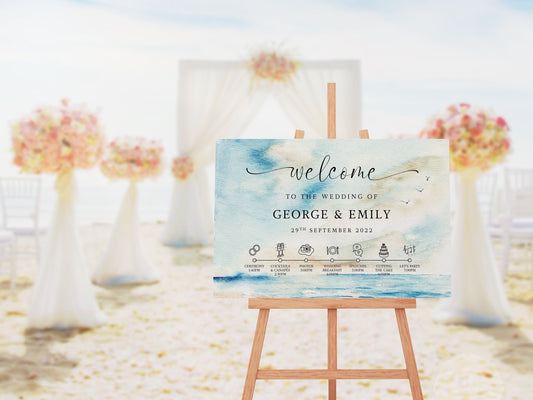 Personalised Seascape Welcome Sign, Foamex Signs A1, A2, Wedding Schedule, Beach Wedding, Destination Wedding, Wedding Decor, Aisle Decor.
