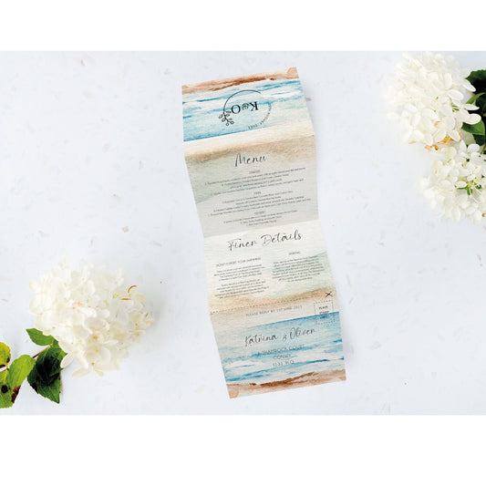 Concertina Seascape Invitation | Perforated Postcard RSVP | Destination Wedding | Beach Wedding | Folded Invitations | Try Fold Invitation