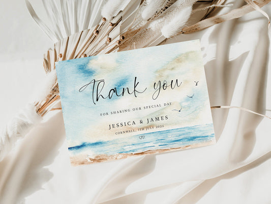Personalised Seascape Wedding Thank You Card, Wedding Thank You Cards, Photo Cards, Personalised Cards, Beach Wedding, Destination Wedding.