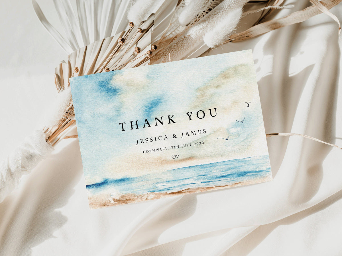 Personalised Seascape Wedding Thank You Card, Wedding Thank You Cards, Photo Cards, Personalised Cards, Beach Wedding, Destination Wedding.