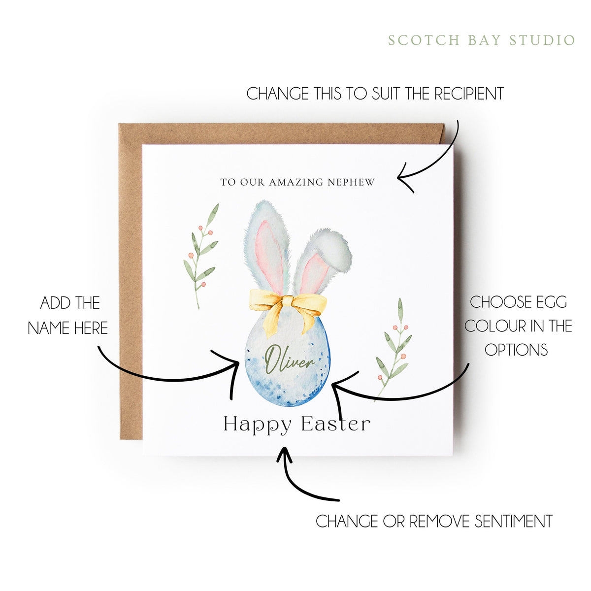 Personalised Easter Card, Nephew Easter Card, Godson, Grandson, Bunny Ears, Easter Egg, Happy Easter.
