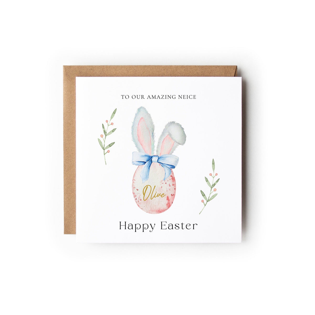 Personalised Easter Card, Niece Easter Card, Goddaughter, Granddaughter, Daughter, Bunny Ears, Easter Egg, Happy Easter.