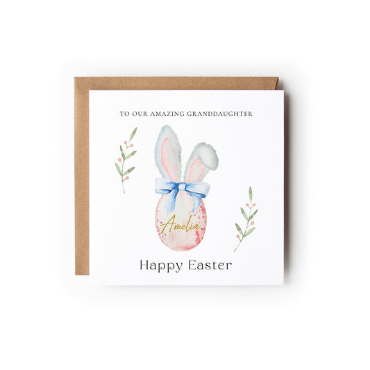 Personalised Easter Card, Niece Easter Card, Goddaughter, Granddaughter, Daughter, Bunny Ears, Easter Egg, Happy Easter.