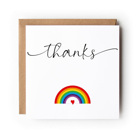 Thanks Rainbow Heart Card, Thank You Card, Rainbow Card
