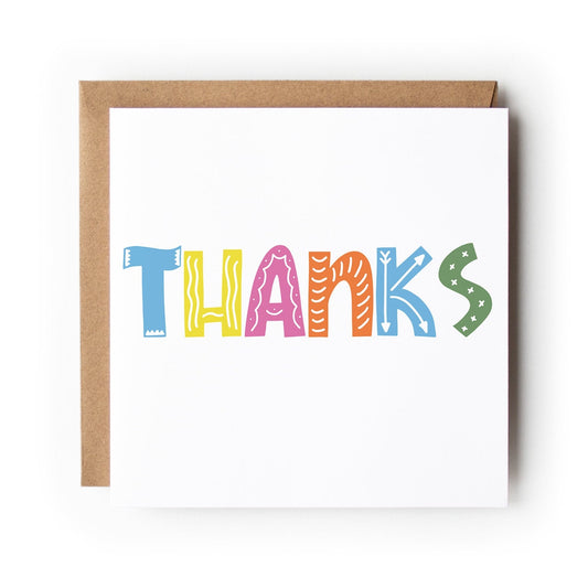 Thank You Card, Thanks Card, Multicoloured Thank You Card