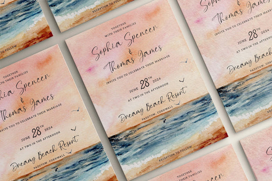 Wedding Invitation Azure Design, Wedding Stationery, Wedding Invites, Double Sided Invitations, Printed Invitations, Beach Wedding Invite