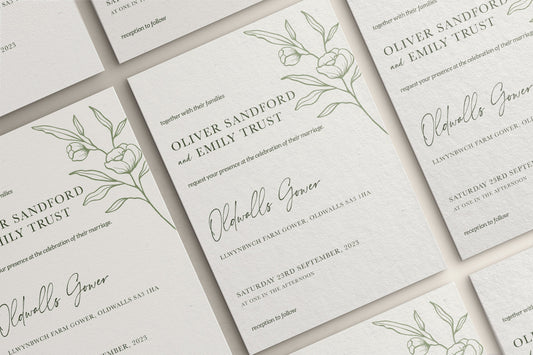 Wedding Invitation Sage Flower Design, Sage Wedding Stationery, Sage Flower Wedding Invites, Double Sided Invitations, Printed Invites