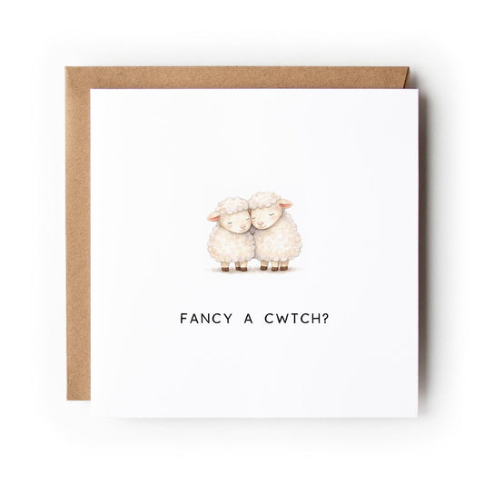 Welsh Sheep Valentine’s Card, Fancy a Cwtch?, Welsh Love Card