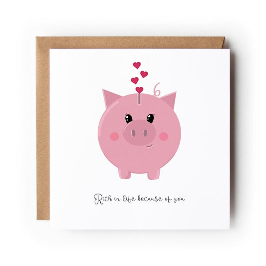 Valentine Card Piggy Bank Illustration Love Card
