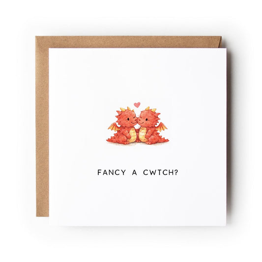 Welsh Dragon Valentine’s Card, Fancy a Cwtch?, Welsh Love Card