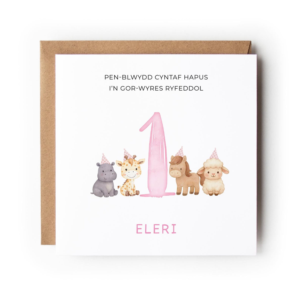 Personalised Welsh First Birthday Card for Girl, Daughter Granddaughter Niece, Pen-blwydd Cyntaf Hapus