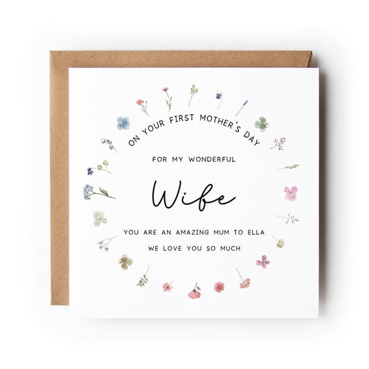 First Mother’s Day Card for my Wife, New Mum, Floral Design