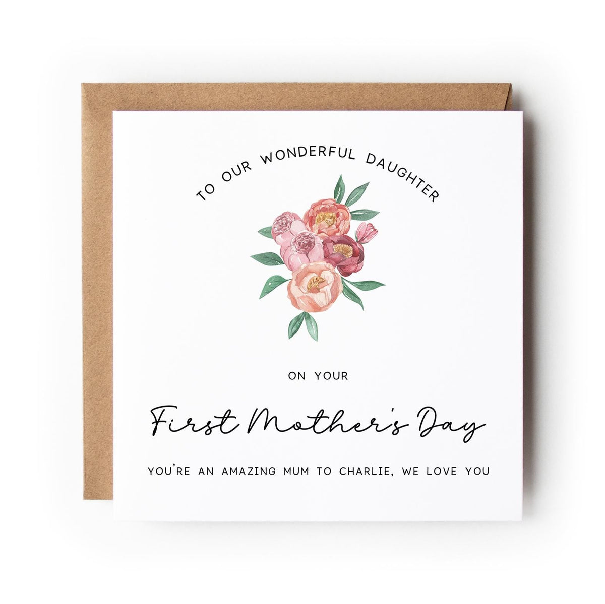 First Mother’s Day Card for my Daughter, New Mum, Peony Design