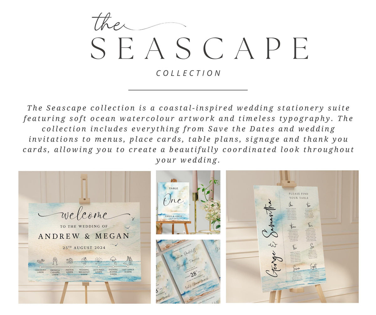 Seascape Wedding Welcome Sign: Coastal Watercolour With Schedule
