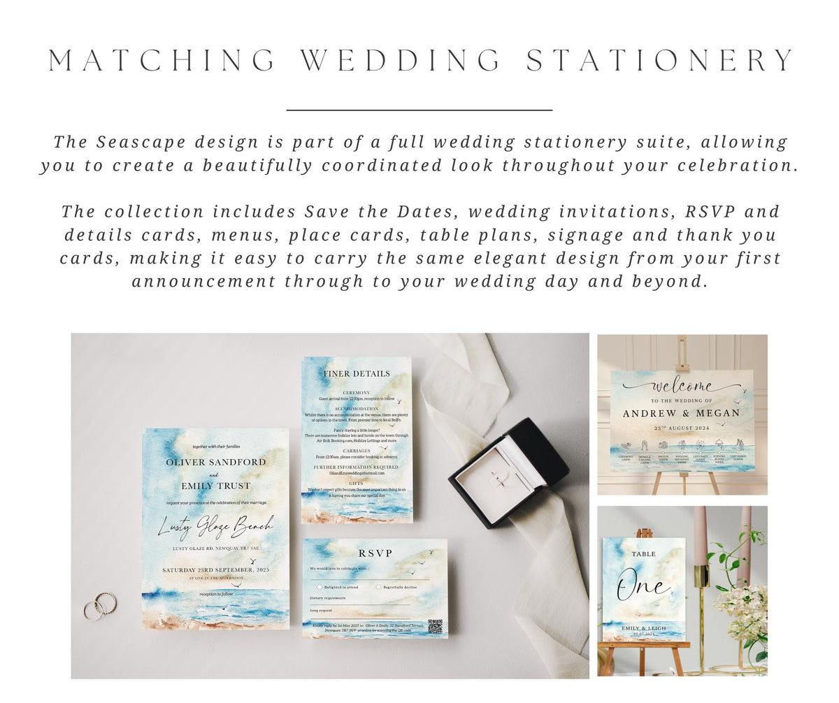 Seascape Wedding Welcome Sign: Coastal Watercolour With Schedule