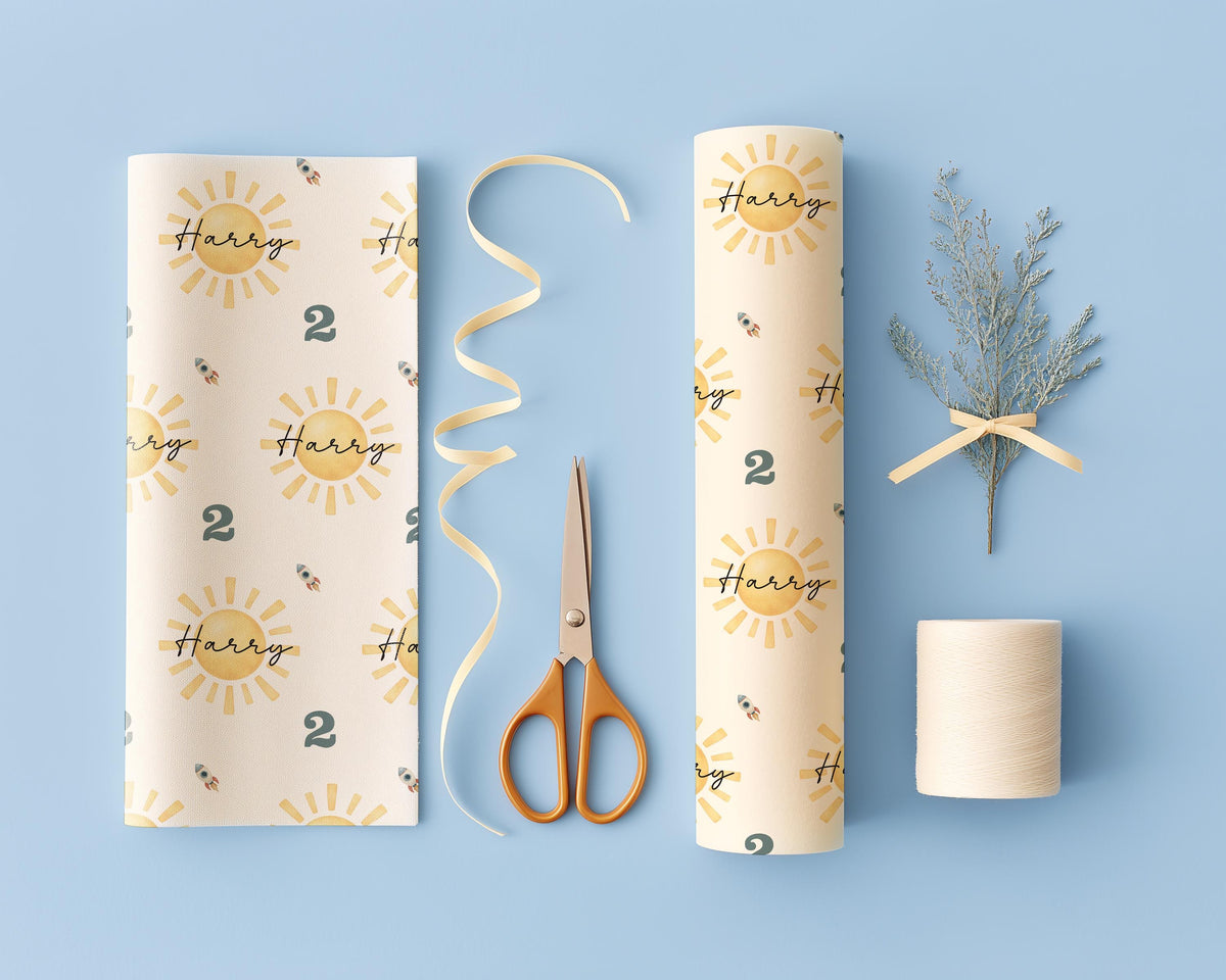 Personalised Birthday Wrapping Paper, Trip Around the Sun, Name & Age Gift Wrap, Wrapping Paper Roll or Sheets