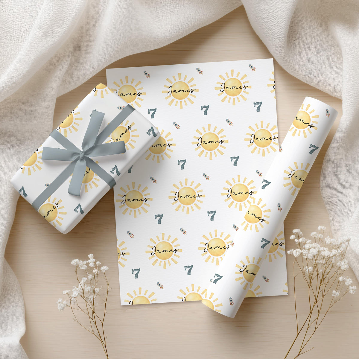 Personalised Birthday Wrapping Paper, Trip Around the Sun, Name & Age Gift Wrap, Wrapping Paper Roll or Sheets