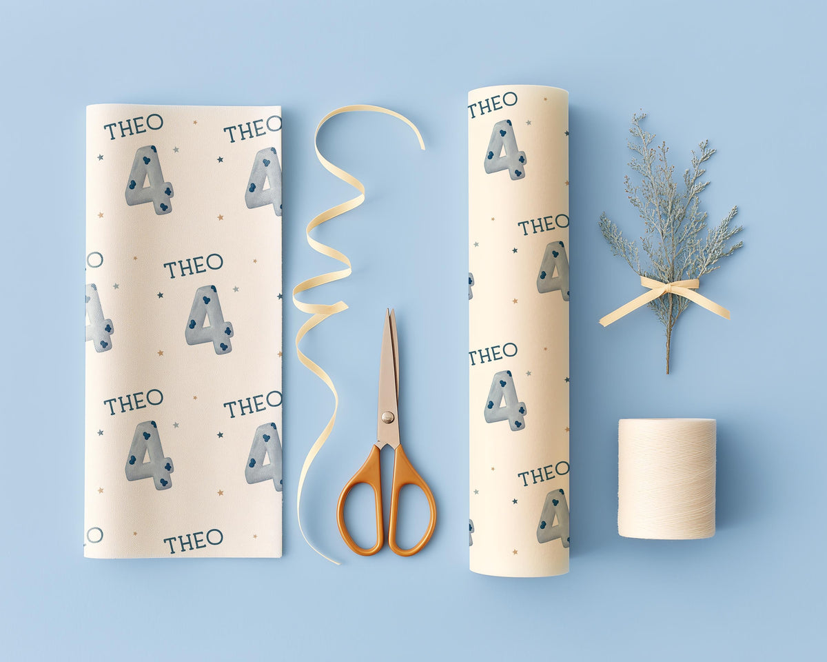 Birthday Wrapping Paper, Personalised Name and Age Gift Wrap, Kids Birthday Wrapping Paper, Any Age Gift Wrap