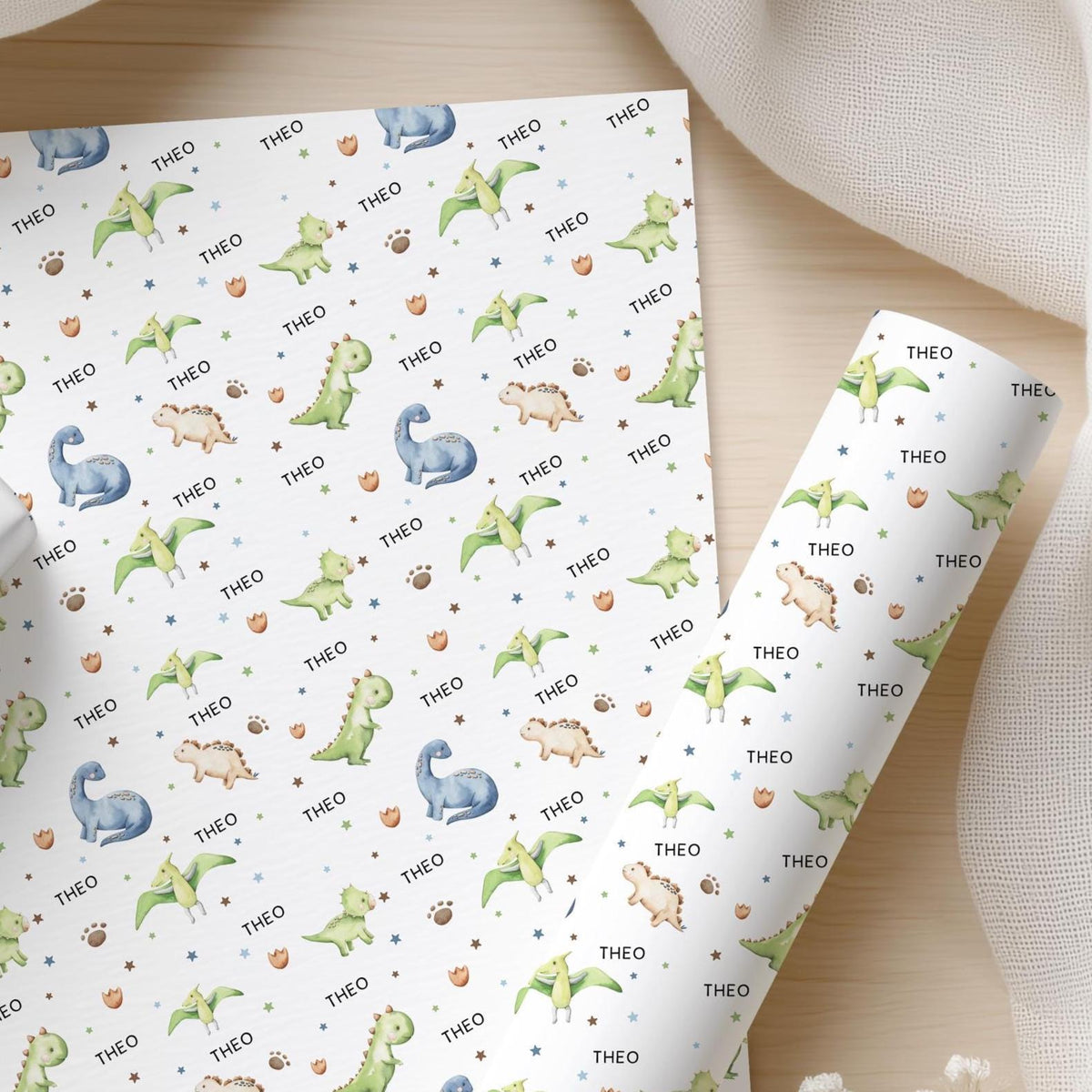 Personalised Dinosaur Wrapping Paper, Birthday Gift Wrap, Dinosaur Birthday, Custom Name Gift Wrap, Childrens Birthday Paper, Dinosaur Theme