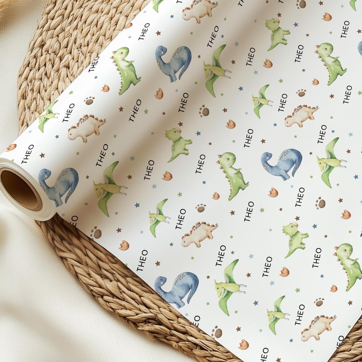 Personalised Dinosaur Wrapping Paper, Birthday Gift Wrap, Dinosaur Birthday, Custom Name Gift Wrap, Childrens Birthday Paper, Dinosaur Theme