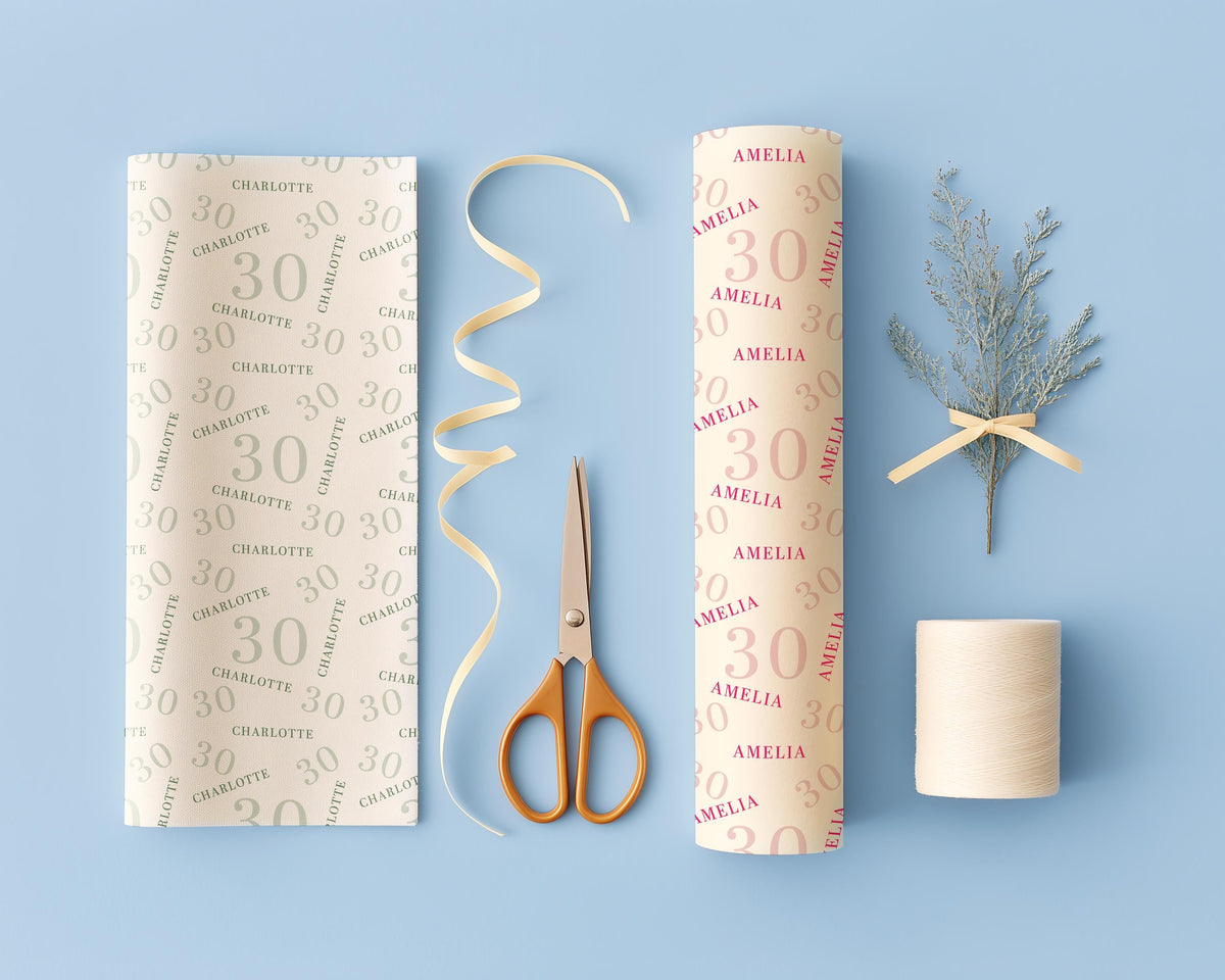 Personalised Birthday Wrapping Paper, Name and Age Gift Wrap, 30th Birthday, Milestone Birthday Gift Wrap, Personalised Gift Wrap Any Age