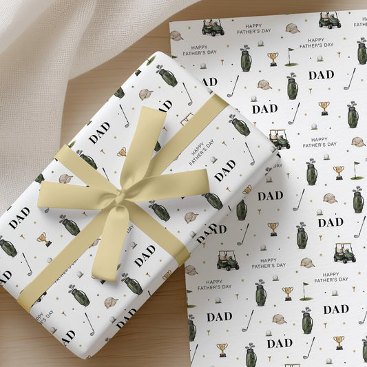 Golf Father’s Day Wrapping Paper, Dad Golf Gift Wrap, Golfing Gift Wrap for Dad, Personalised Father’s Day Wrapping Paper