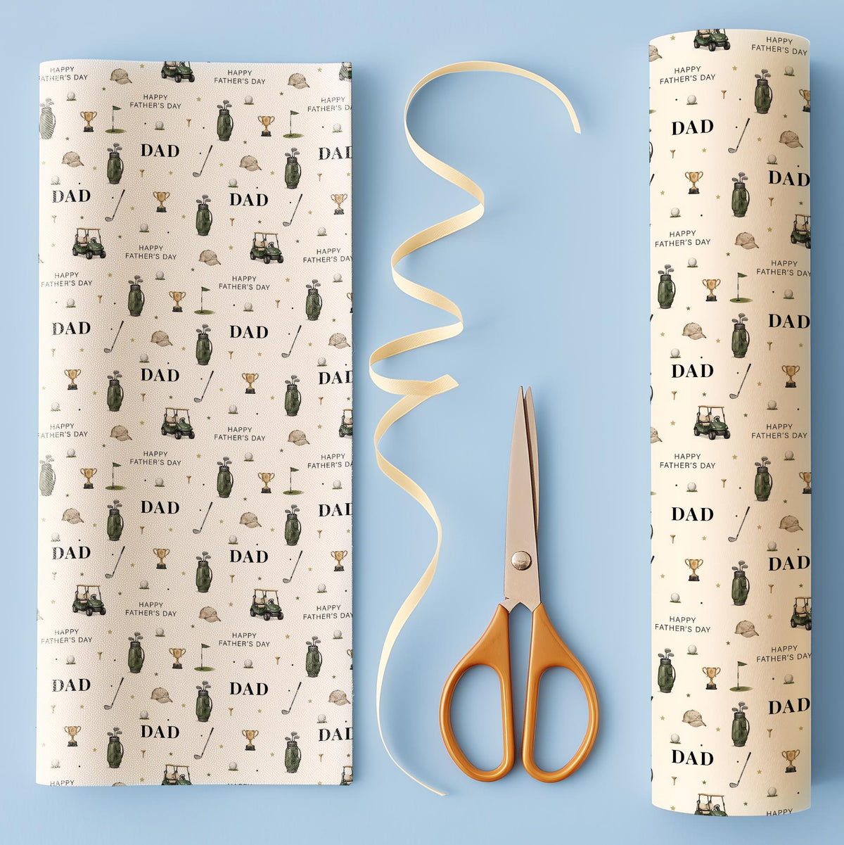 Golf Father’s Day Wrapping Paper, Dad Golf Gift Wrap, Golfing Gift Wrap for Dad, Personalised Father’s Day Wrapping Paper