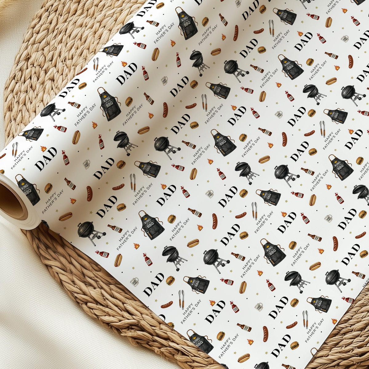 BBQ Father’s Day Wrapping Paper, Dad BBQ Gift Wrap, Barbecue Wrapping Paper for Dad, Grill Themed Father’s Day Gift Wrap