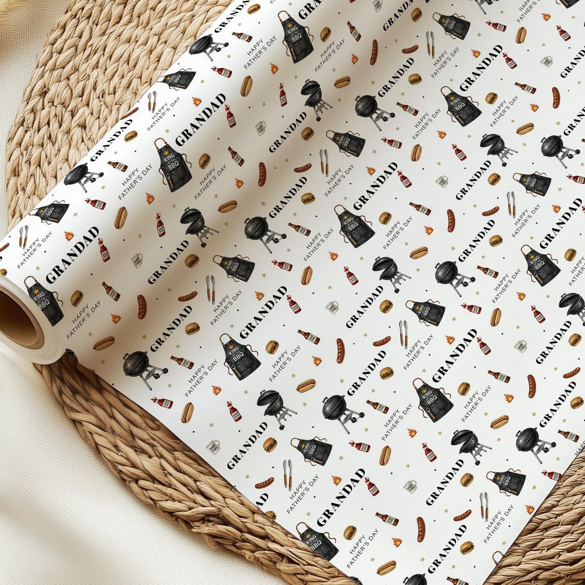 Grandad BBQ Wrapping Paper, Father’s Day BBQ Gift Wrap, Barbecue Wrapping Paper for Pops Grandpa, Grill Themed Gift Wrap