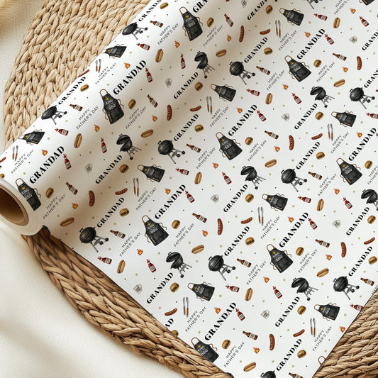 Grandad BBQ Wrapping Paper, Father’s Day BBQ Gift Wrap, Barbecue Wrapping Paper for Pops Grandpa, Grill Themed Gift Wrap