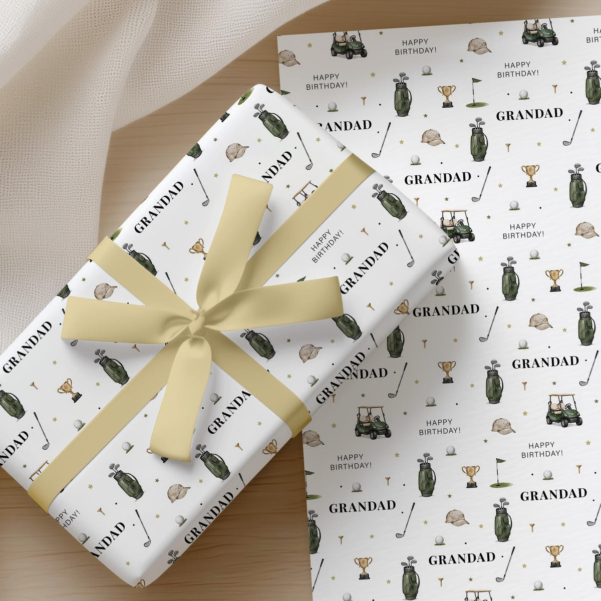 Grandad Golf Birthday Wrapping Paper, Golf Gift Wrap for Grandad, Golfing Birthday Paper for Pops Grandpa