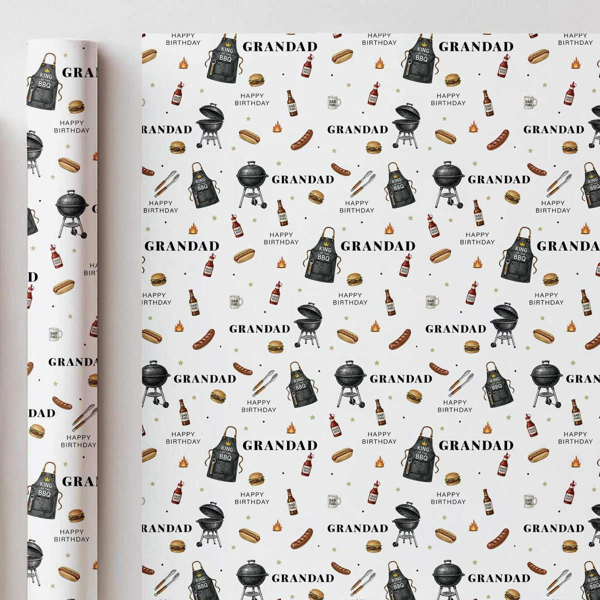 Grandad BBQ Birthday Wrapping Paper, BBQ Gift Wrap for Grandad, Barbecue Birthday Paper for Pops Grandpa