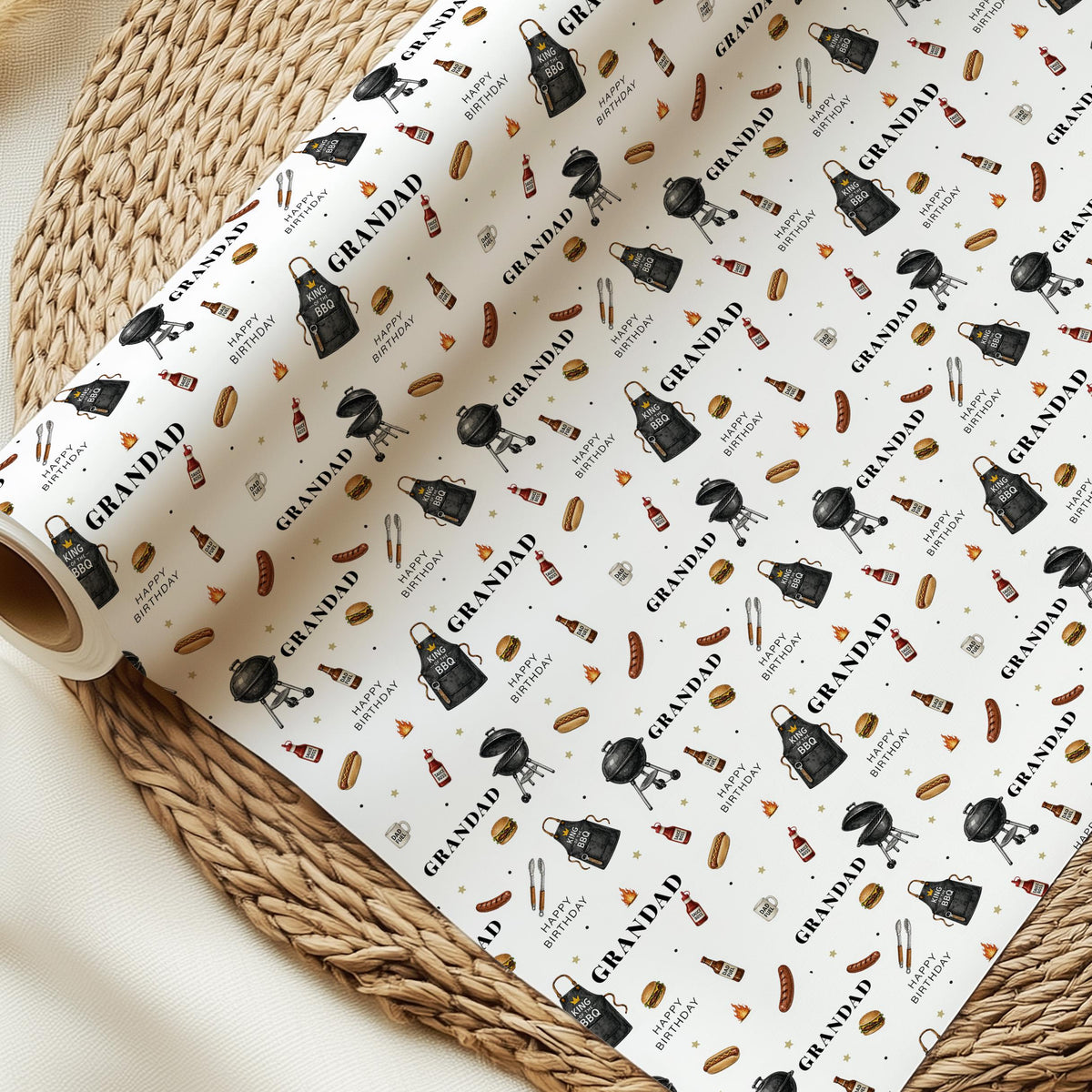 Grandad BBQ Birthday Wrapping Paper, BBQ Gift Wrap for Grandad, Barbecue Birthday Paper for Pops Grandpa