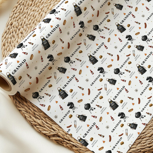 Grandad BBQ Birthday Wrapping Paper, BBQ Gift Wrap for Grandad, Barbecue Birthday Paper for Pops Grandpa