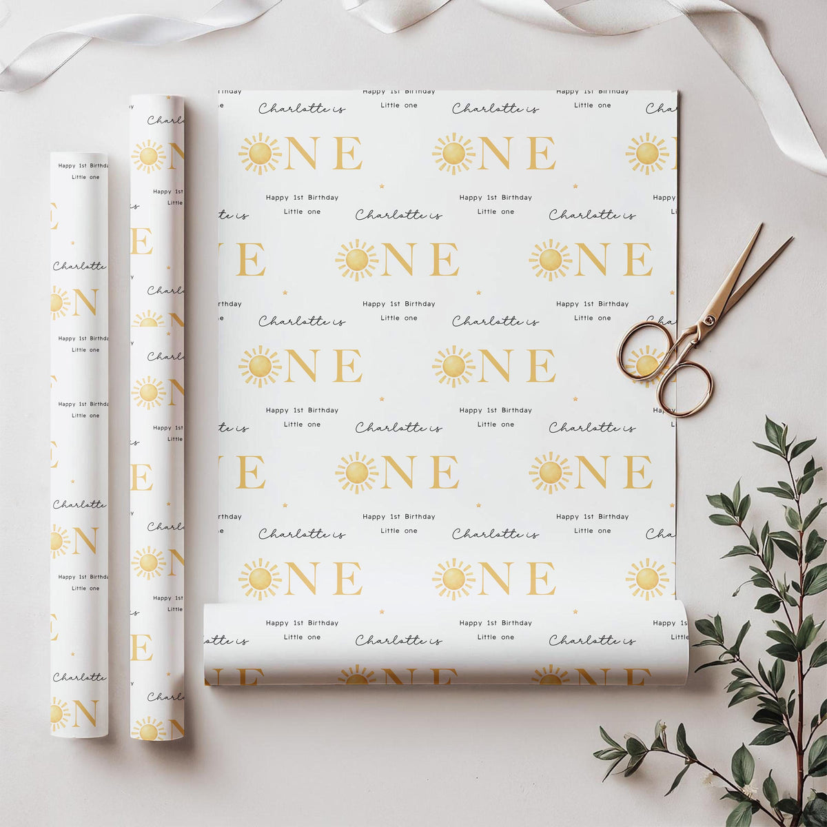 Personalised First Birthday Wrapping Paper, Custom Name, 1st Birthday Paper, Neutral Baby Gift Wrap, Modern First Birthday Wrap