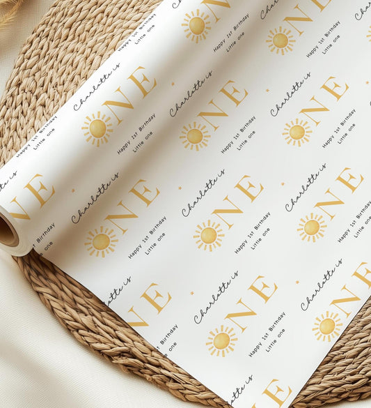 Personalised First Birthday Wrapping Paper, Custom Name, 1st Birthday Paper, Neutral Baby Gift Wrap, Modern First Birthday Wrap