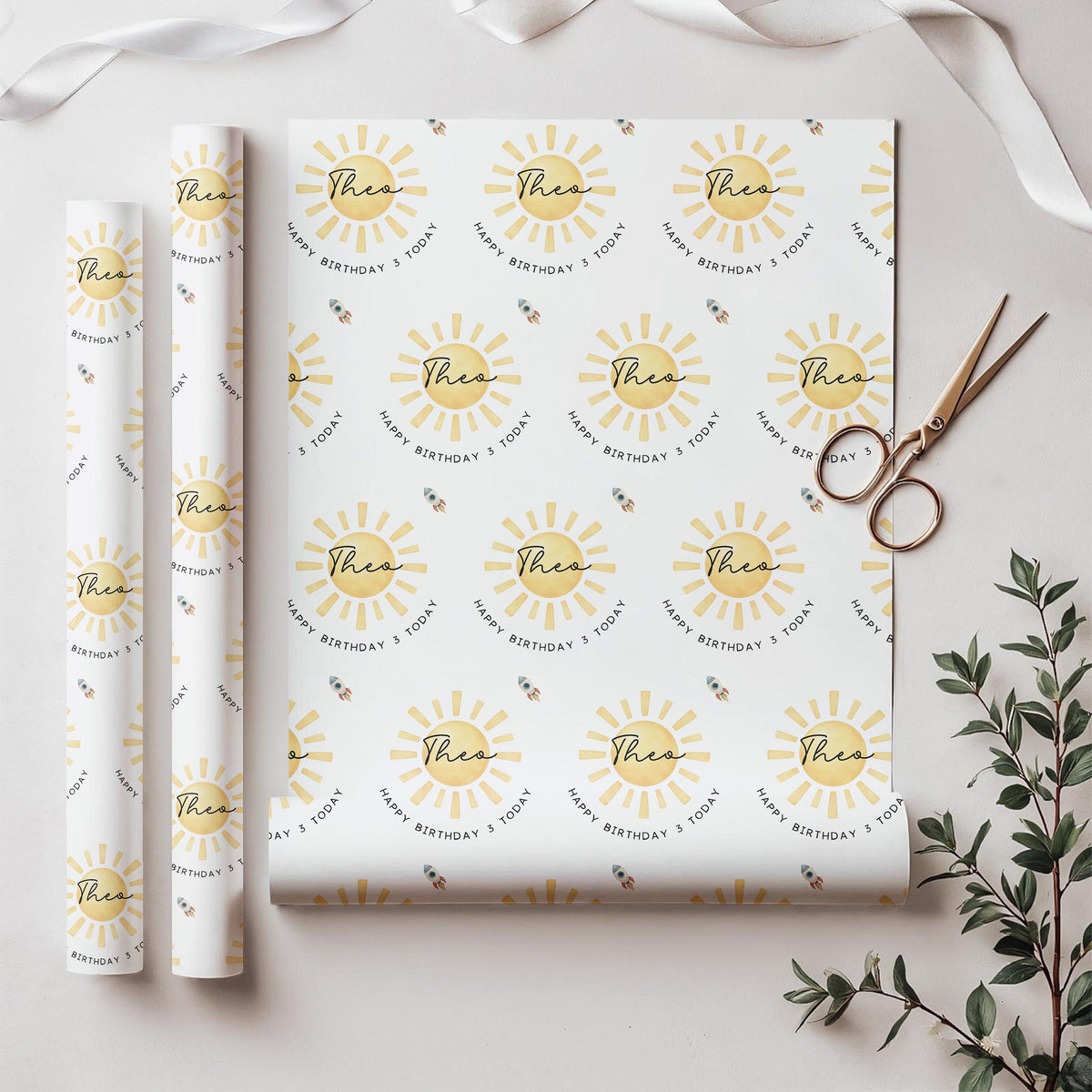 Personalised Birthday Wrapping Paper, Trip Around The Sun Wrapping Paper, Space Rocket Birthday Wrap, Custom Birthday Paper