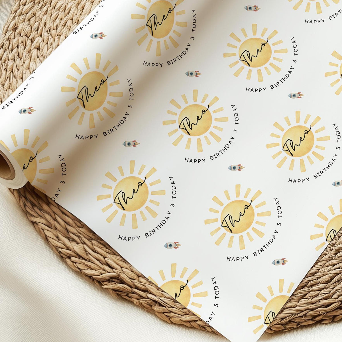 Personalised Birthday Wrapping Paper, Trip Around The Sun Wrapping Paper, Space Rocket Birthday Wrap, Custom Birthday Paper