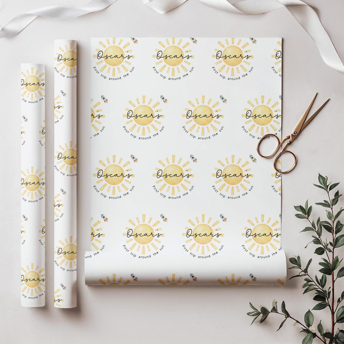 First Trip Around The Sun Wrapping Paper, Personalised 1st Birthday, First Birthday Wrapping Paper, Neutral Baby Wrap