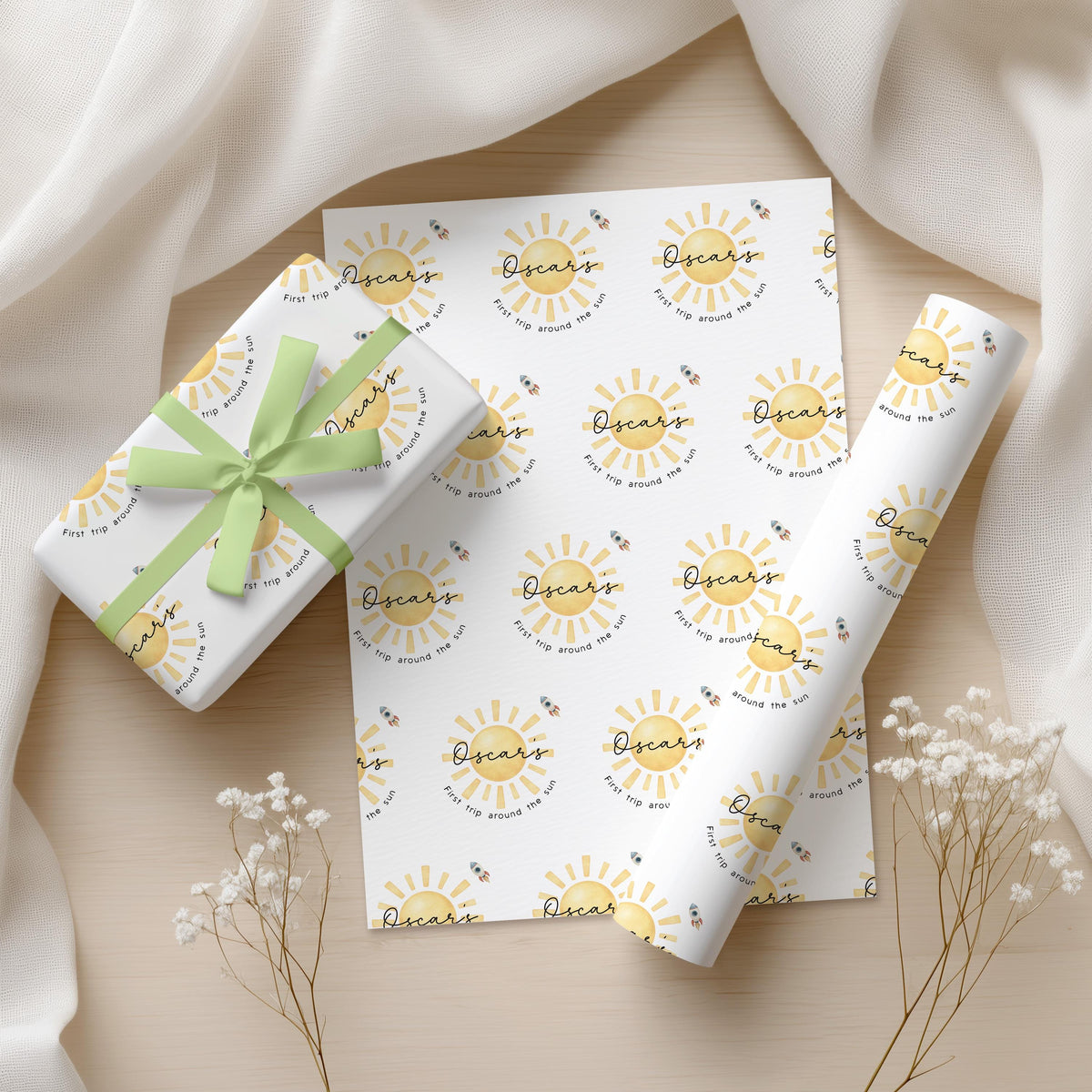 First Trip Around The Sun Wrapping Paper, Personalised 1st Birthday, First Birthday Wrapping Paper, Neutral Baby Wrap