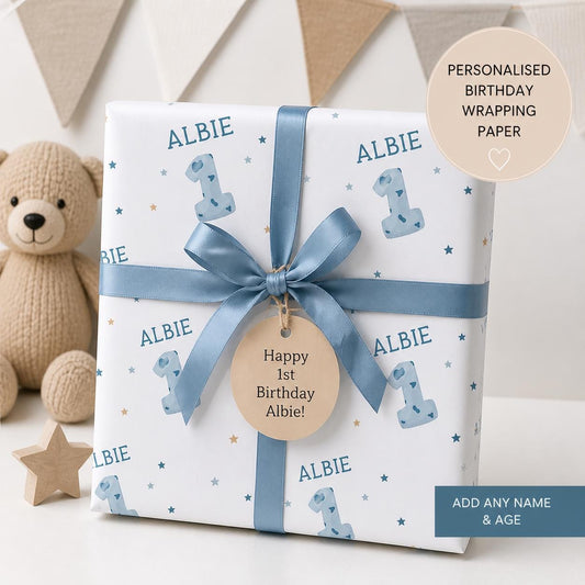 Birthday Wrapping Paper, Personalised Name and Age Gift Wrap, Kids Birthday Wrapping Paper, Any Age Gift Wrap
