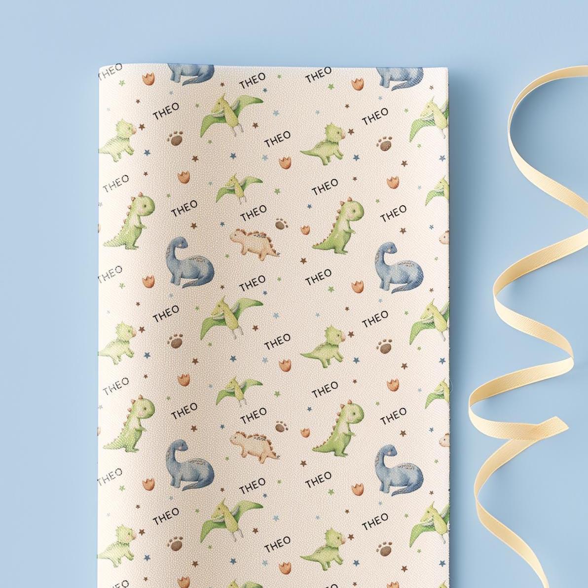 Personalised Dinosaur Wrapping Paper, Birthday Gift Wrap, Dinosaur Birthday, Custom Name Gift Wrap, Childrens Birthday Paper, Dinosaur Theme